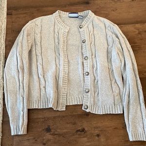 Liz Claiborne chunky oatmeal light brown cable knit sweater cardigan